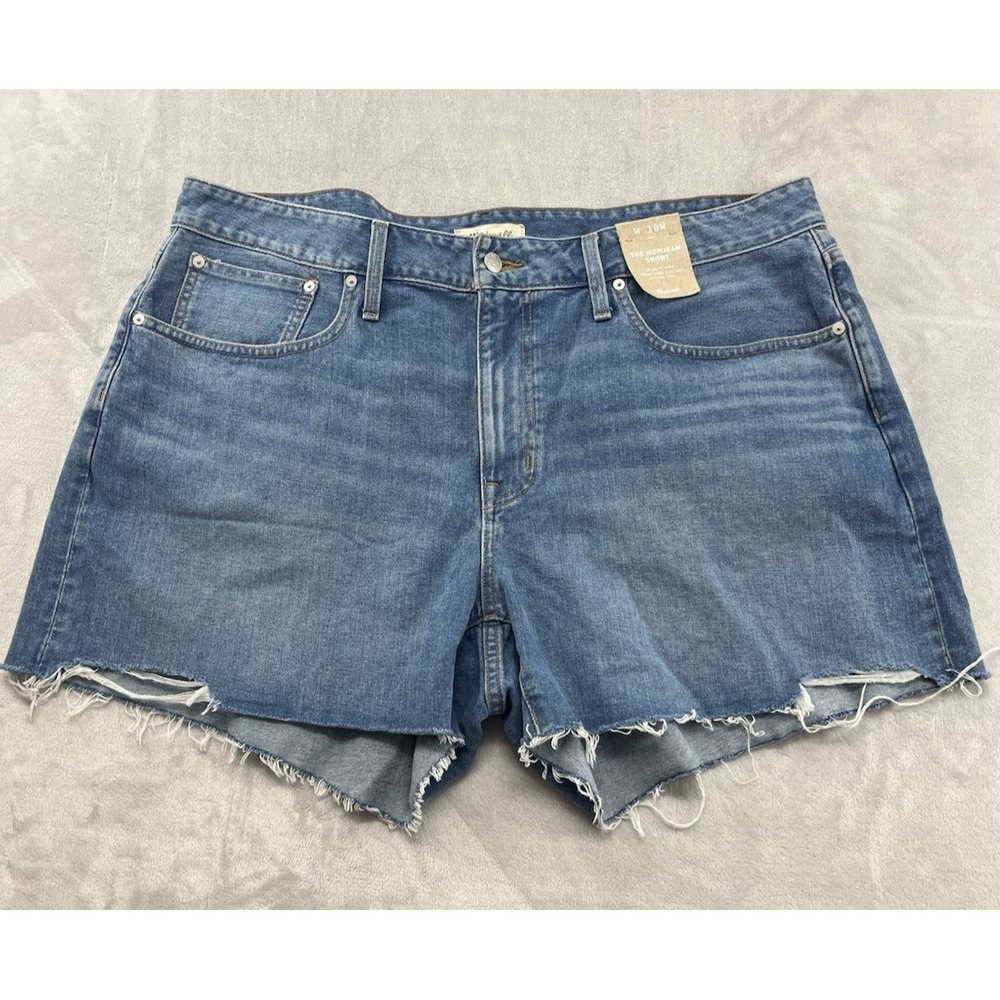 Madewell Mom Jean Short Women 18W Blue Raw Hem A-Line Relaxed Preppy NWT